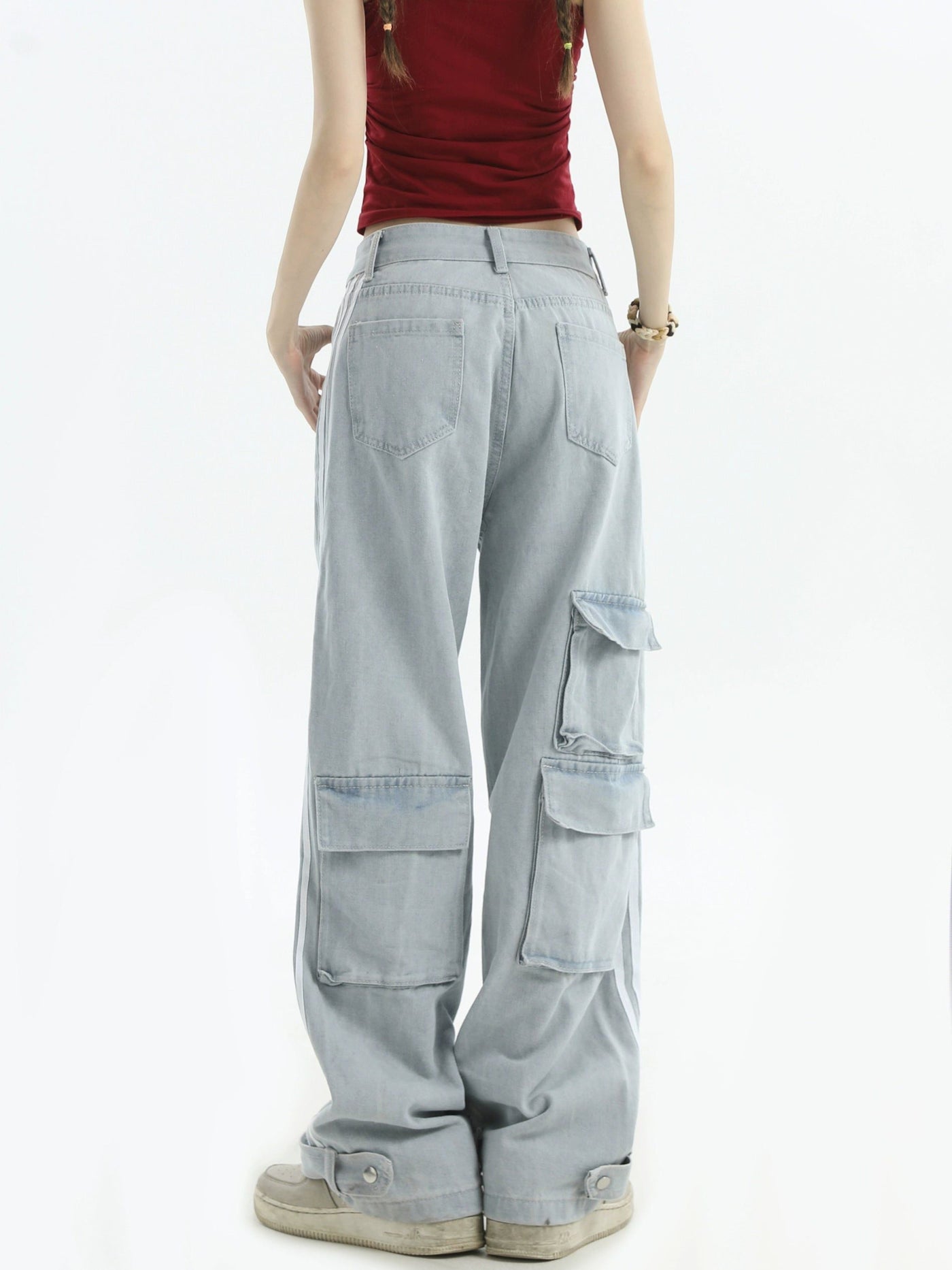 Strap Belt Ends Buttoned Jeans Korean Street Fashion Jeans By INS Korea Shop Online at OH Vault