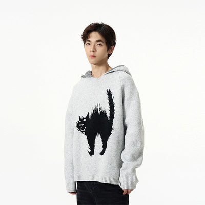 Scared Cat Hooded Sweater Korean Street Fashion Sweater By 77Flight Shop Online at OH Vault