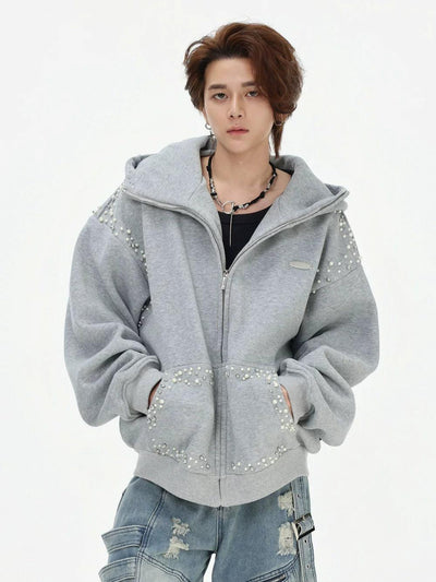 Pearled Outline Zip-Up Hoodie Korean Street Fashion Hoodie By INS Korea Shop Online at OH Vault