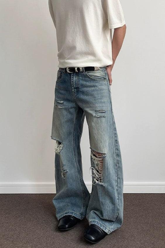 Ripped Lines Relaxed Jeans Korean Street Fashion Jeans By A PUEE Shop Online at OH Vault