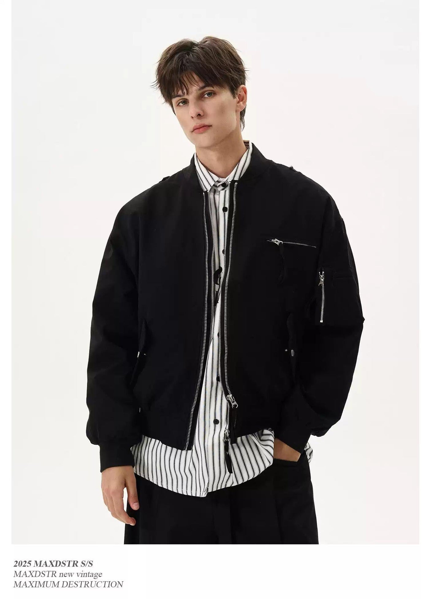 Multi-Pocket Zipped Bomber Jacket Korean Street Fashion Jacket By MaxDstr Shop Online at OH Vault