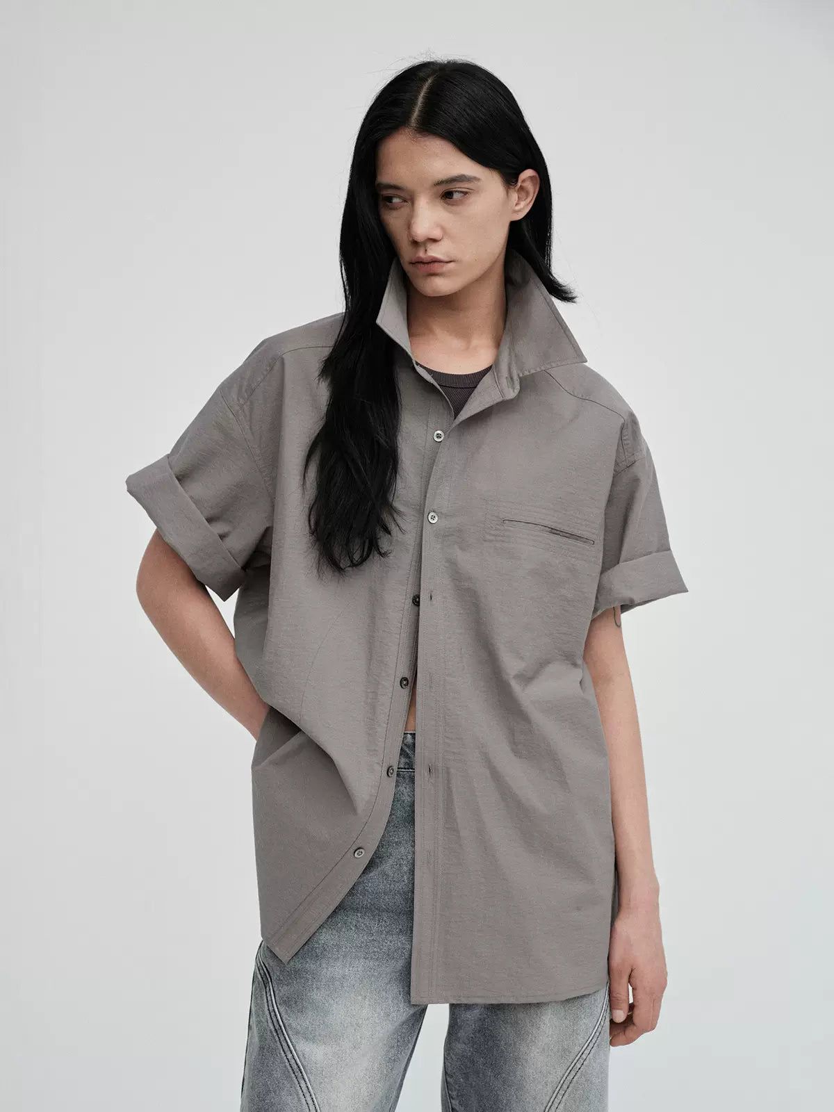 Versatile Buttoned Regular Fit Shirt Korean Street Fashion Shirt By NANS Shop Online at OH Vault