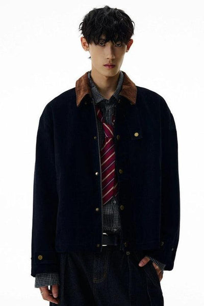 Snap Buttons Contrast Collar Denim Jacket Korean Street Fashion Jacket By A PUEE Shop Online at OH Vault