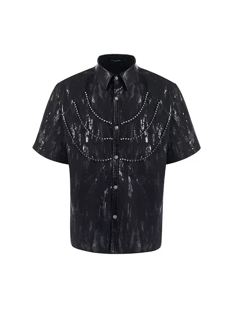 Coated Rhinestone Shoulder Pad Shirt Korean Street Fashion Shirt By Slim Black Shop Online at OH Vault