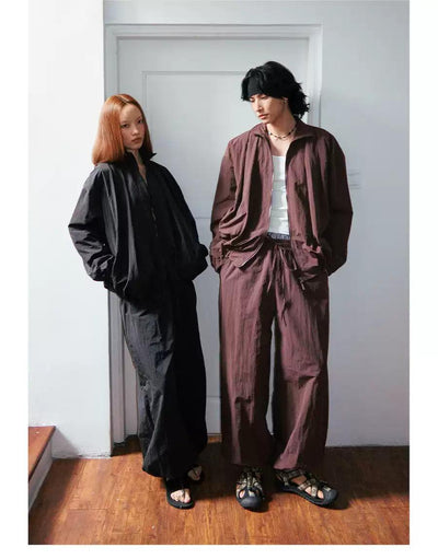 Versatile Nylon Jacket & Track Pants Set Korean Street Fashion Clothing Set By Funky Fun Shop Online at OH Vault