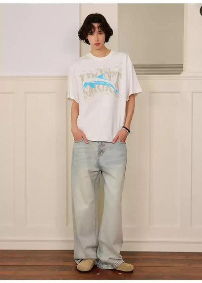 Distressed Dolphin Logo T-Shirt Korean Street Fashion T-Shirt By Donsmoke Shop Online at OH Vault