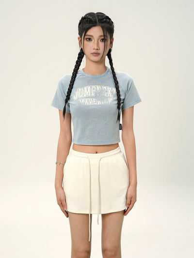 Smudged Logo Print Cropped T-Shirt Korean Street Fashion T-Shirt By Jump Next Shop Online at OH Vault