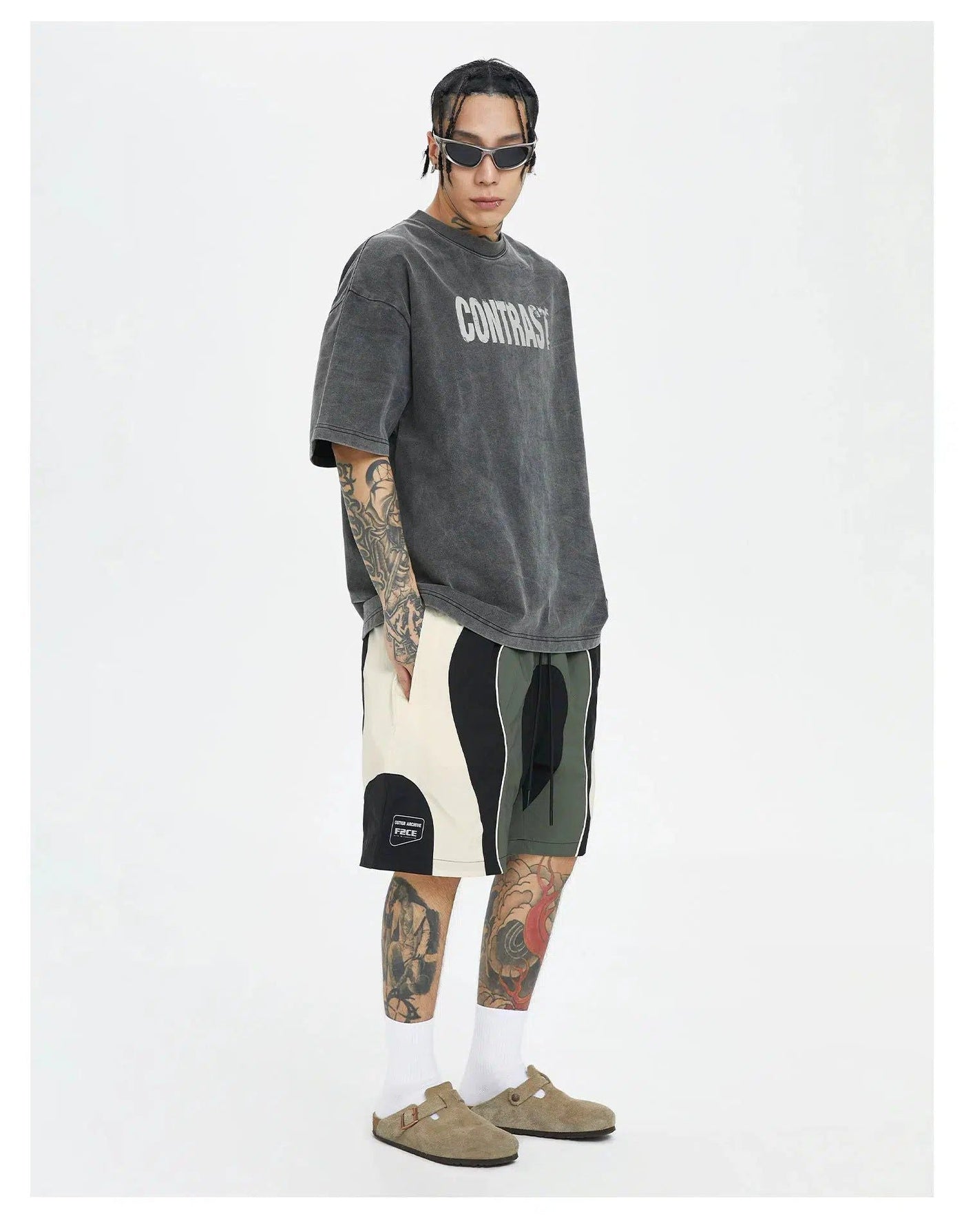 Spliced Curved Shapes Shorts Korean Street Fashion Shorts By Face2Face Shop Online at OH Vault