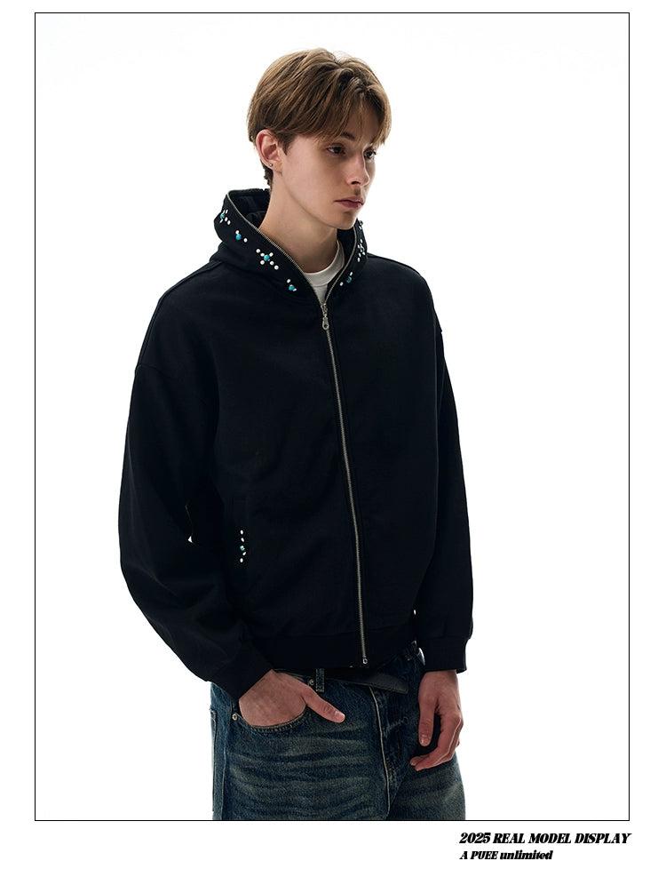 Beads Detail Zip-Up Hoodie