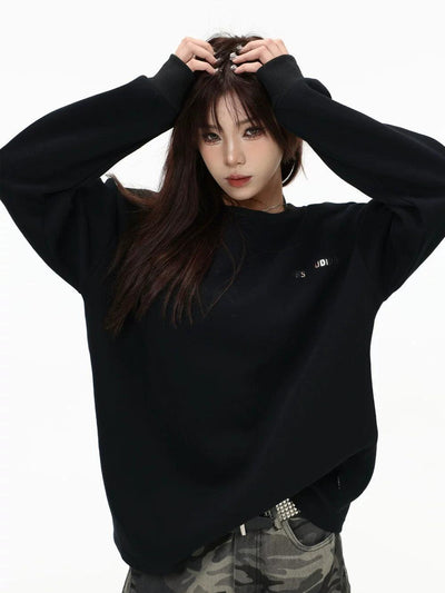 Basic Metallic Logo Crewneck Korean Street Fashion Crewneck By INS Korea Shop Online at OH Vault