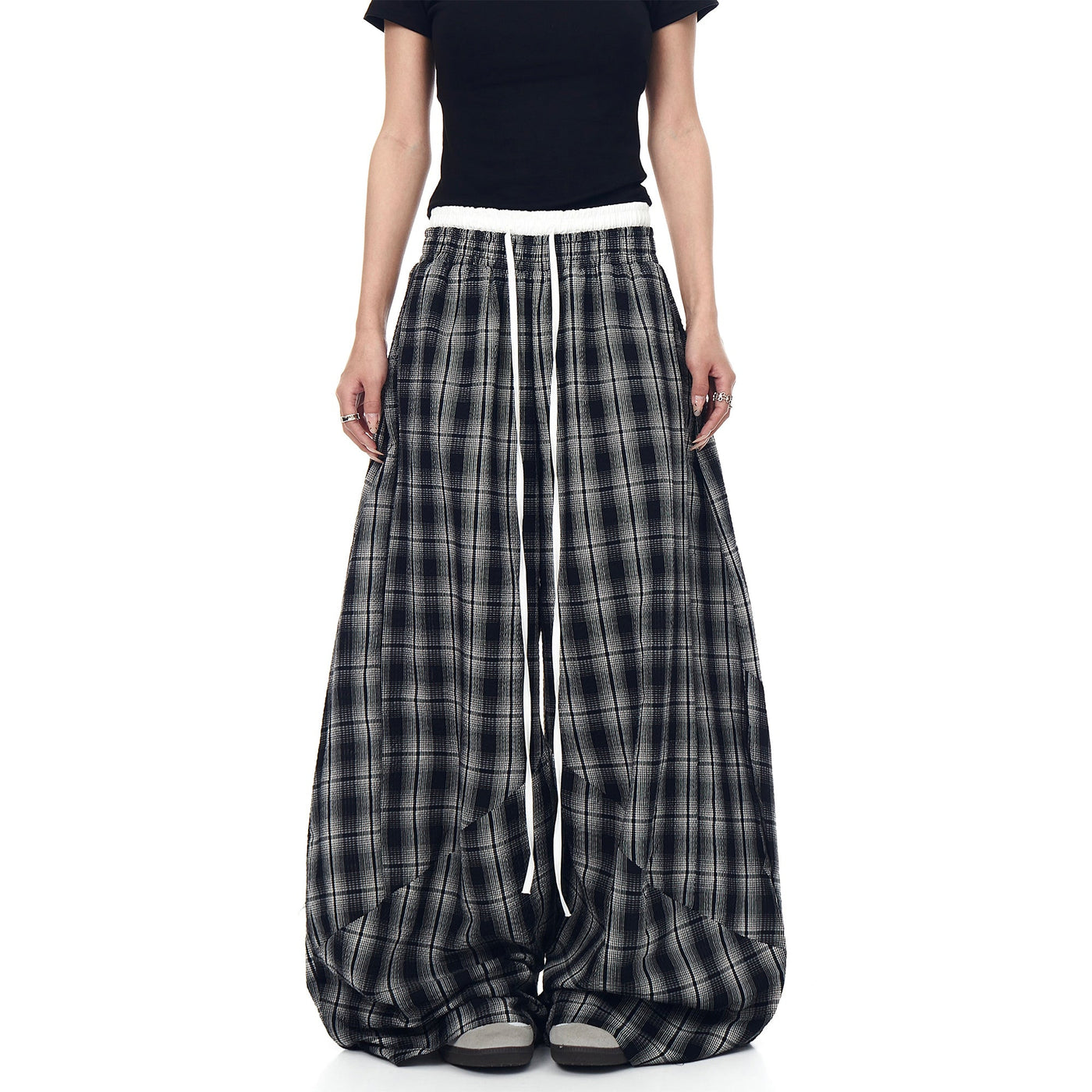 Double Waist Slouchy Plaid Pants Korean Street Fashion Pants By Blacklists Shop Online at OH Vault
