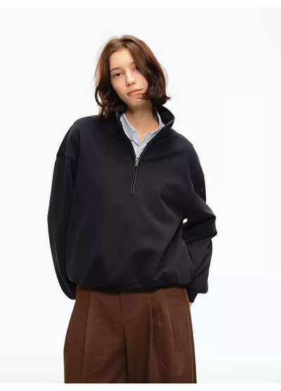 Half-Zipped Boxy Fit Crewneck Korean Street Fashion Crewneck By Country Moment Shop Online at OH Vault