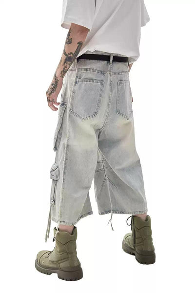 Faded Multi-Pockets Denim Shorts Korean Street Fashion Shorts By Ash Dark Shop Online at OH Vault