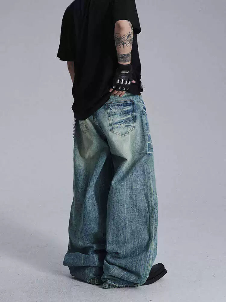 Multi-Detail Faded Jeans Korean Street Fashion Jeans By Dark Fog Shop Online at OH Vault