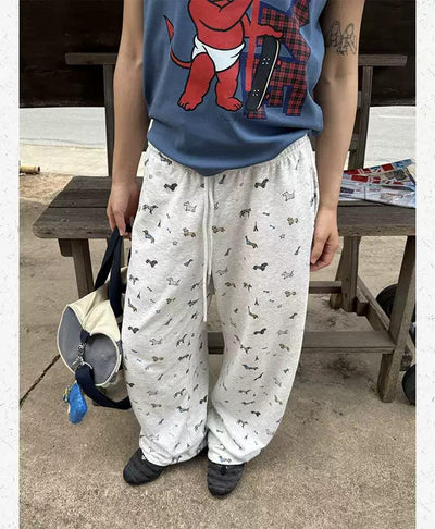 Daschund Pattern Drawstring Sweatpants Korean Street Fashion Pants By Made Extreme Shop Online at OH Vault