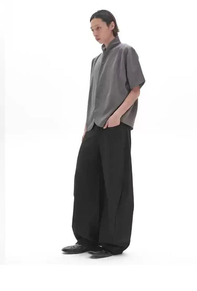 Stand Collar Curved Cut Shirt Korean Street Fashion Shirt By Pioneer of Heroism Shop Online at OH Vault