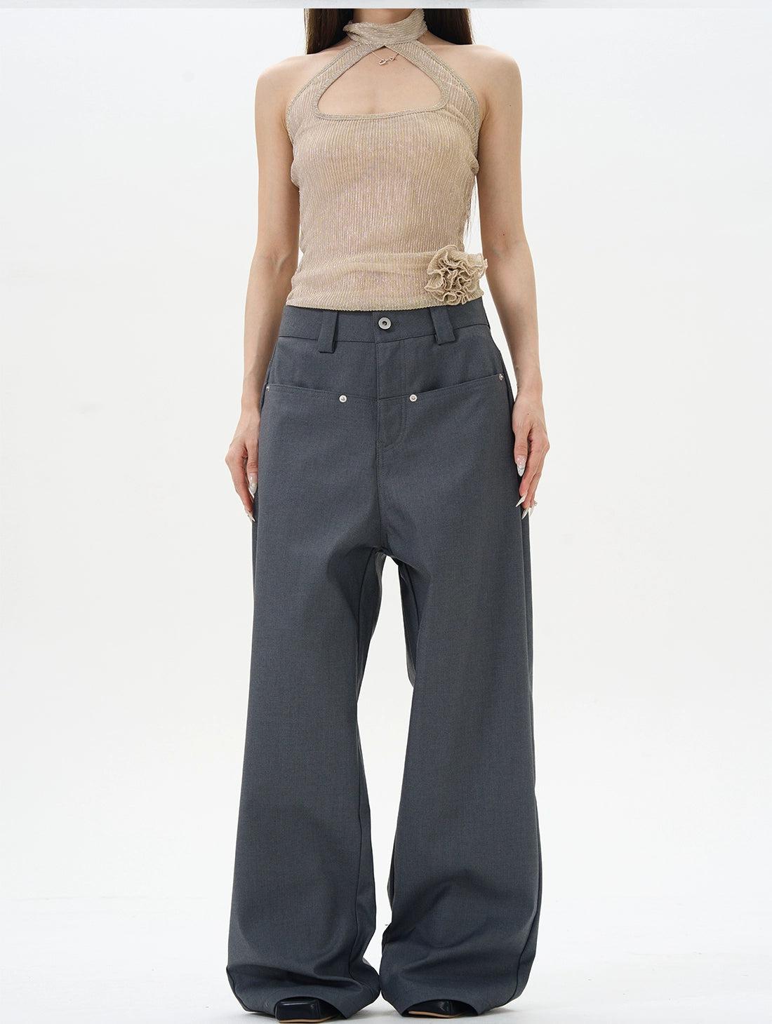 Drapey High Waist Trousers Korean Street Fashion Trousers By 77Flight Shop Online at OH Vault