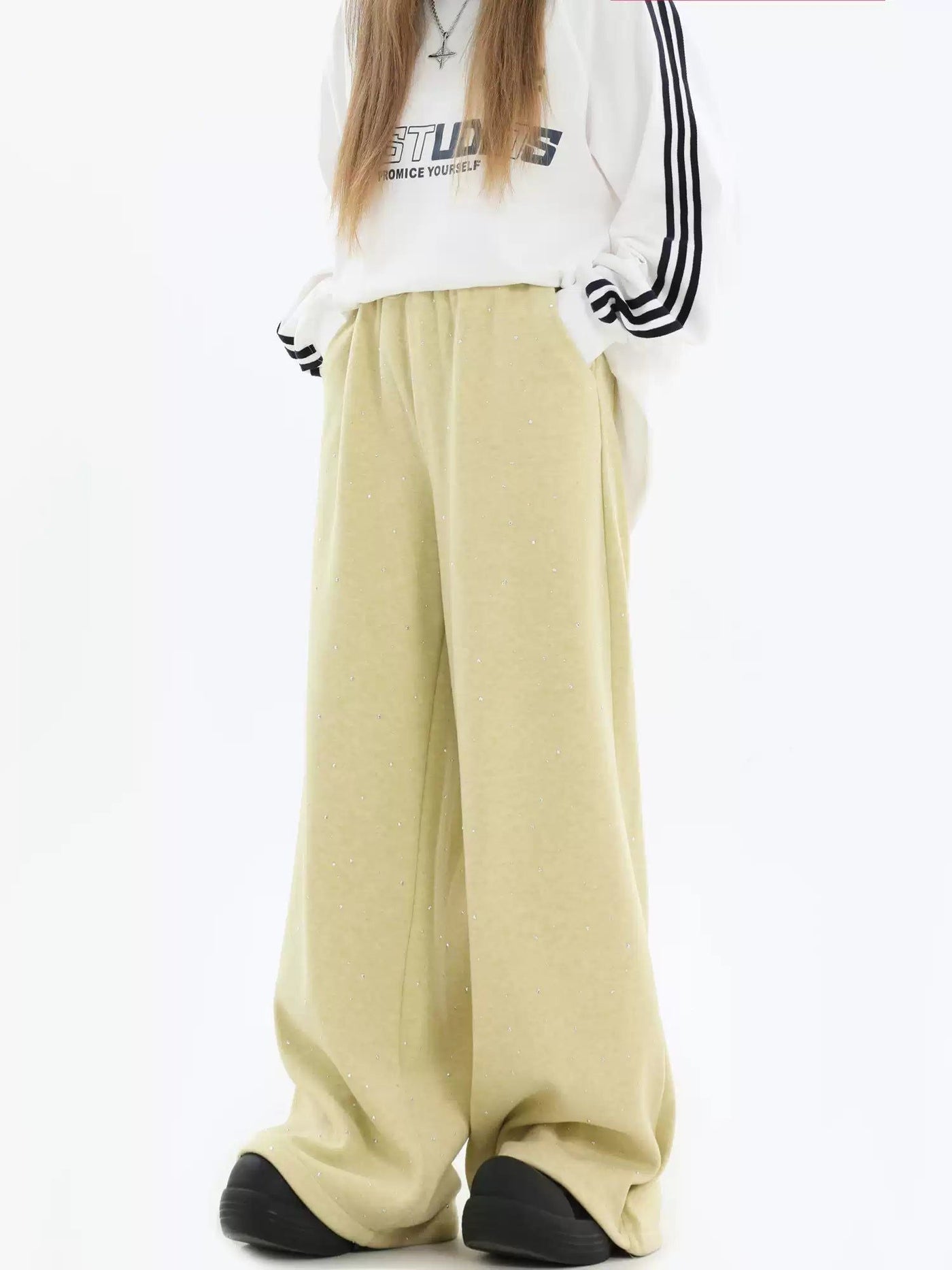 Scattered Rhinestones Drapey Sweatpants Korean Street Fashion Pants By INS Korea Shop Online at OH Vault