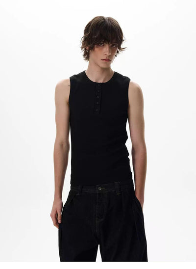 Henley Collar Slim Fit Tank Top Korean Street Fashion Tank Top By 77Flight Shop Online at OH Vault