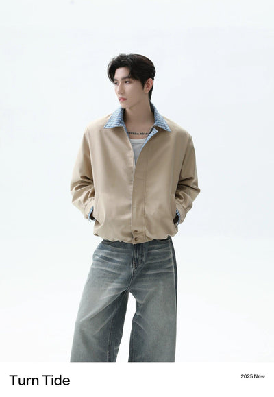 Plaid Pattern Spliced Zip-Up Jacket Korean Street Fashion Jacket By Turn Tide Shop Online at OH Vault