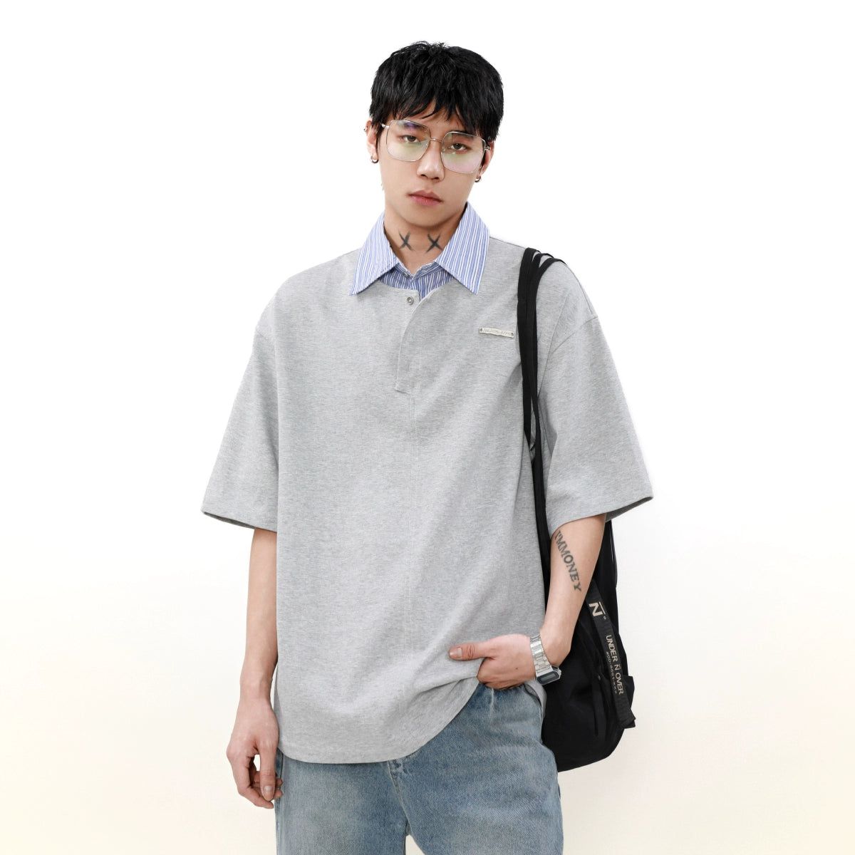 Striped Collar Layered Shirt Korean Street Fashion Shirt By Mr Nearly Shop Online at OH Vault