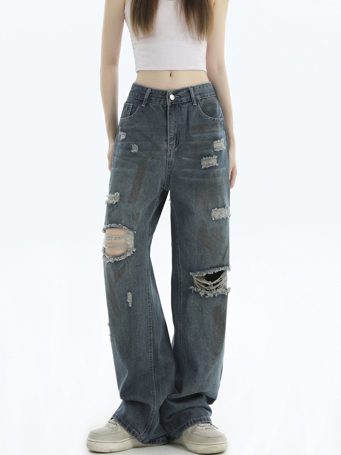 Spray-Painted Ripped Jeans Korean Street Fashion Jeans By INS Korea Shop Online at OH Vault