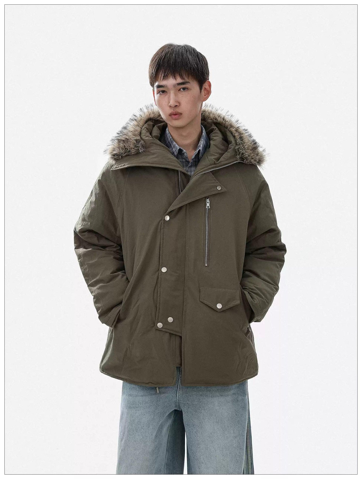 Furry Hooded Utility Jacket Korean Street Fashion Jacket By Mr Nearly Shop Online at OH Vault