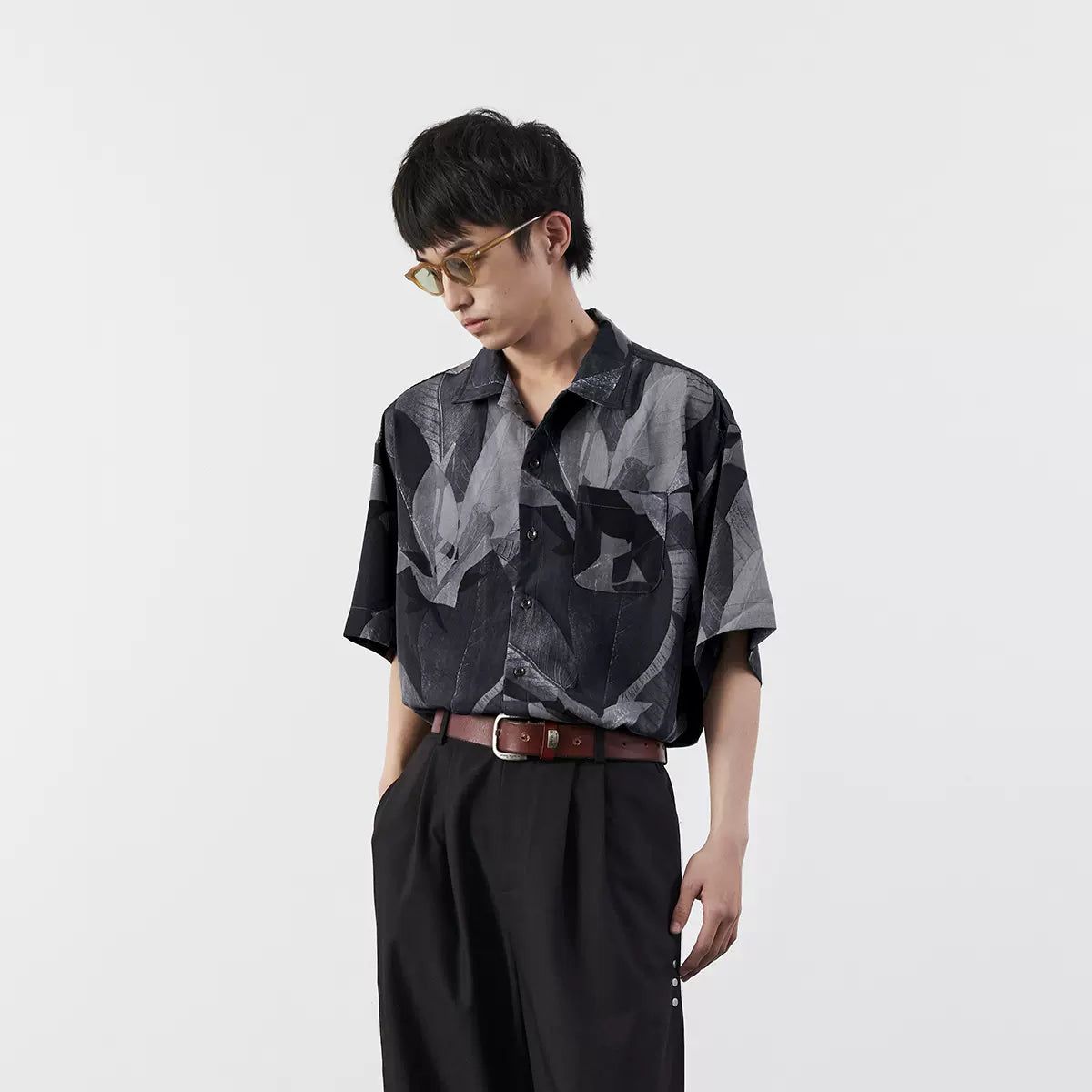 Abstract Leaves Detail Shirt Korean Street Fashion Shirt By Mentmate Shop Online at OH Vault