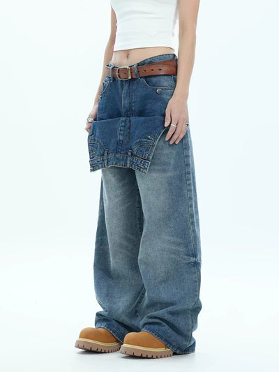 Layered Washed and Faded Jeans Korean Street Fashion Jeans By Jump Next Shop Online at OH Vault