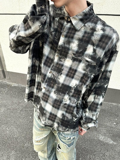 Ink Washed Checkered Shirt Korean Street Fashion Shirt By Ash Dark Shop Online at OH Vault