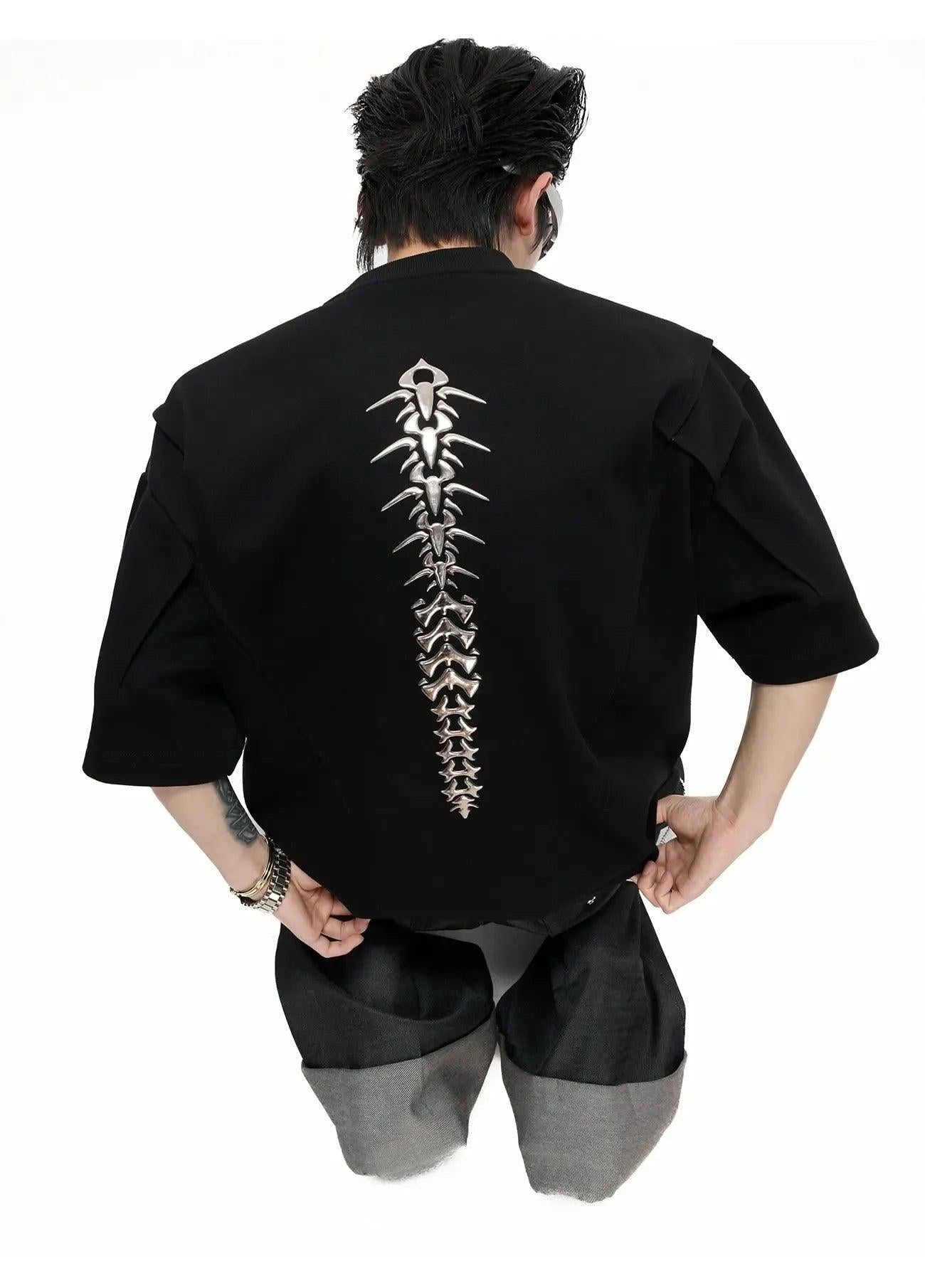 Structured Logo and Spine Print T-Shirt Korean Street Fashion T-Shirt By Argue Culture Shop Online at OH Vault