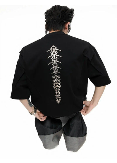 Structured Logo and Spine Print T-Shirt Korean Street Fashion T-Shirt By Argue Culture Shop Online at OH Vault