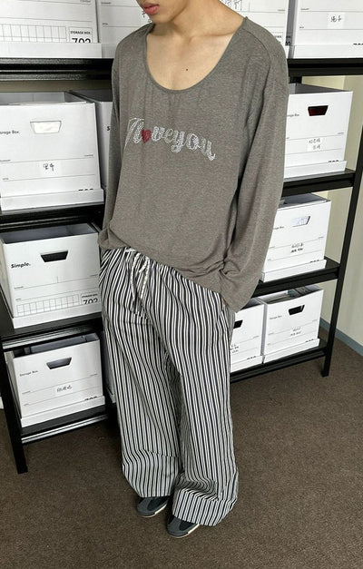 Drawstring Adjustable Striped Pants