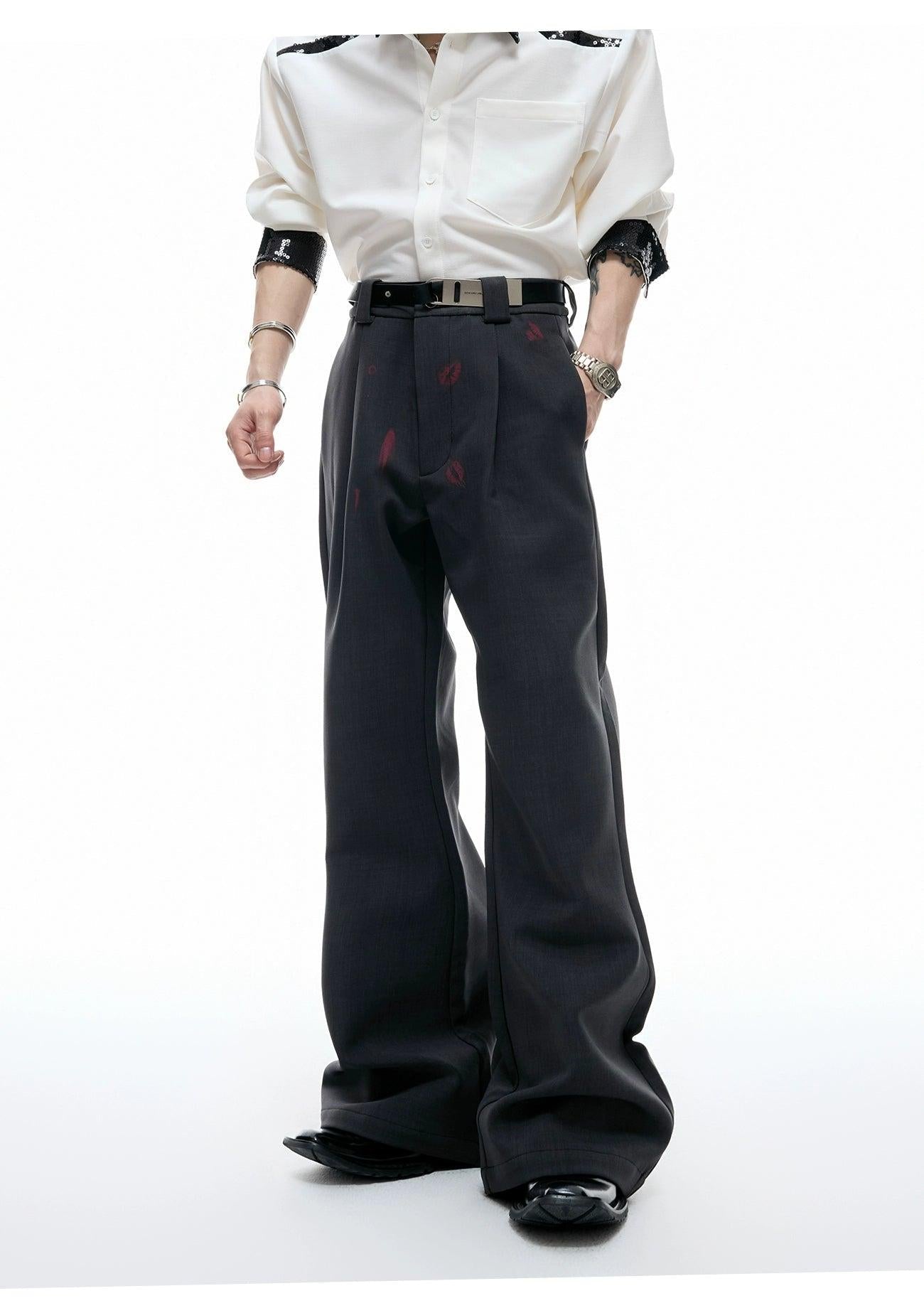 Pleated Lip Print Flared Trousers Korean Street Fashion Trousers By Argue Culture Shop Online at OH Vault