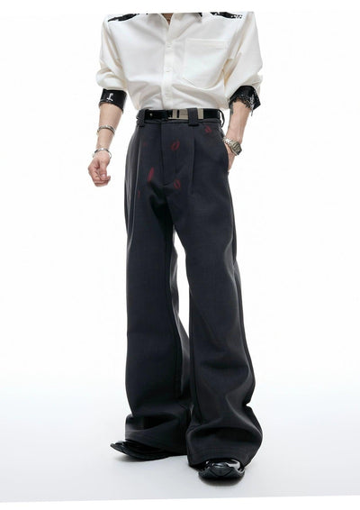 Pleated Lip Print Flared Trousers Korean Street Fashion Trousers By Argue Culture Shop Online at OH Vault