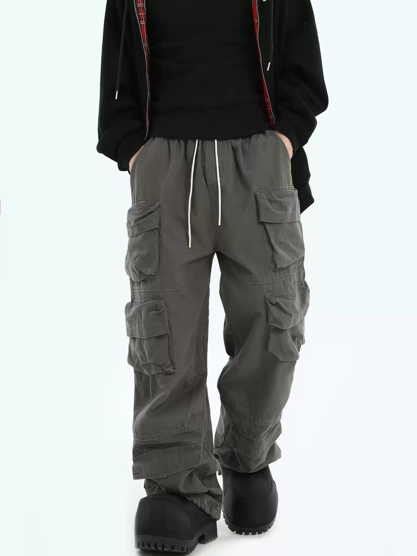 Multi-Pocket Drawstring Cargo Pants Korean Street Fashion Pants By INS Korea Shop Online at OH Vault