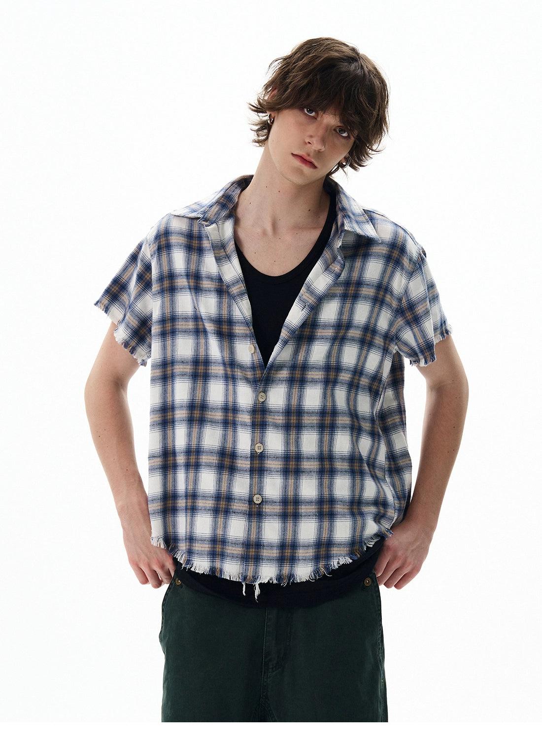 Frayed Ends Plaid Shirt Korean Street Fashion Shirt By 77Flight Shop Online at OH Vault