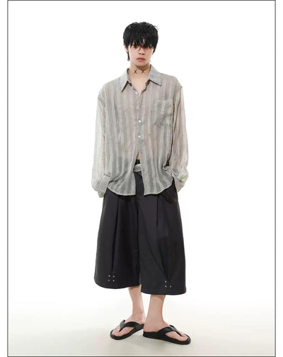 Wrinkled Striped Sheer Shirt Korean Street Fashion Shirt By Mr Nearly Shop Online at OH Vault