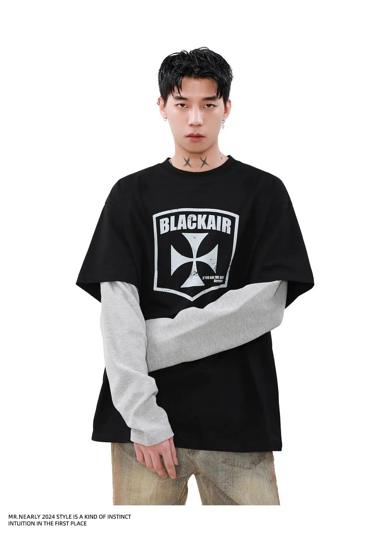 Layered Printed Long Sleeve T-Shirt Korean Street Fashion T-Shirt By Mr Nearly Shop Online at OH Vault