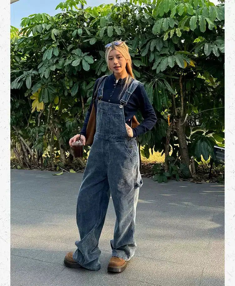 Washed Corduroy Overall Korean Street Fashion Clothing Set By Made Extreme Shop Online at OH Vault