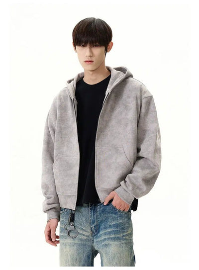 Clean Fit Washed Zip-Up Hoodie Korean Street Fashion Hoodie By A PUEE Shop Online at OH Vault