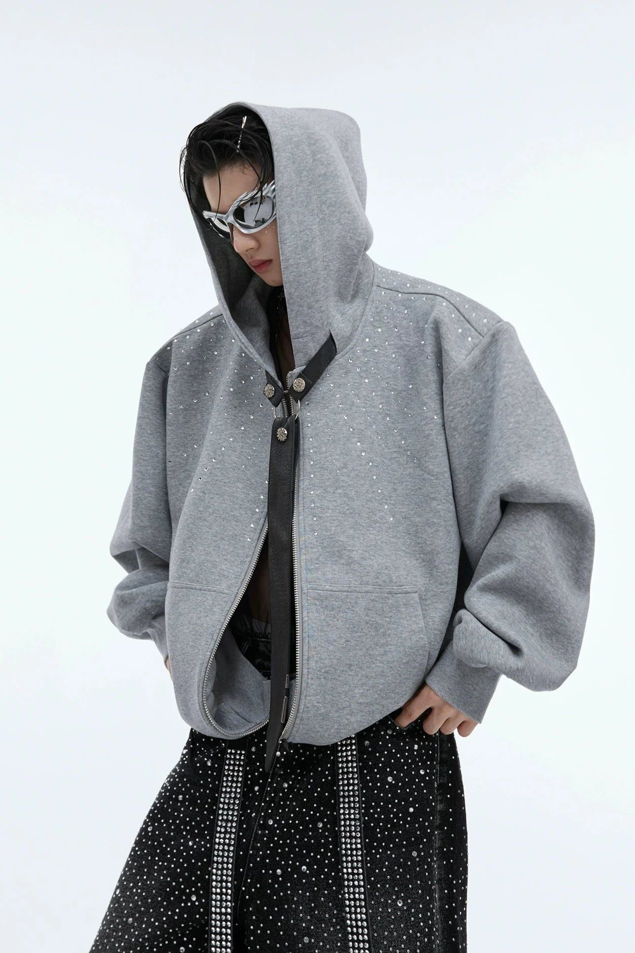 Rhinestone Array Zipped Hoodie Korean Street Fashion Hoodie By Argue Culture Shop Online at OH Vault