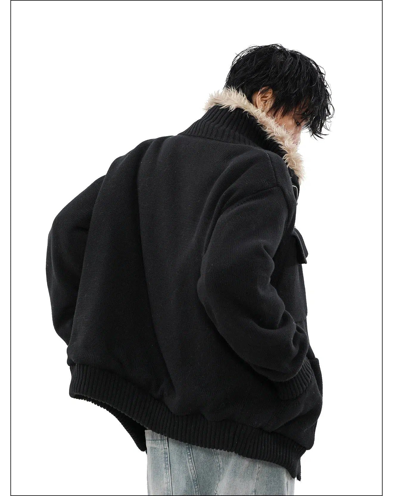 Reversible Fur Lined Knit Jacket Korean Street Fashion Jacket By Mr Nearly Shop Online at OH Vault