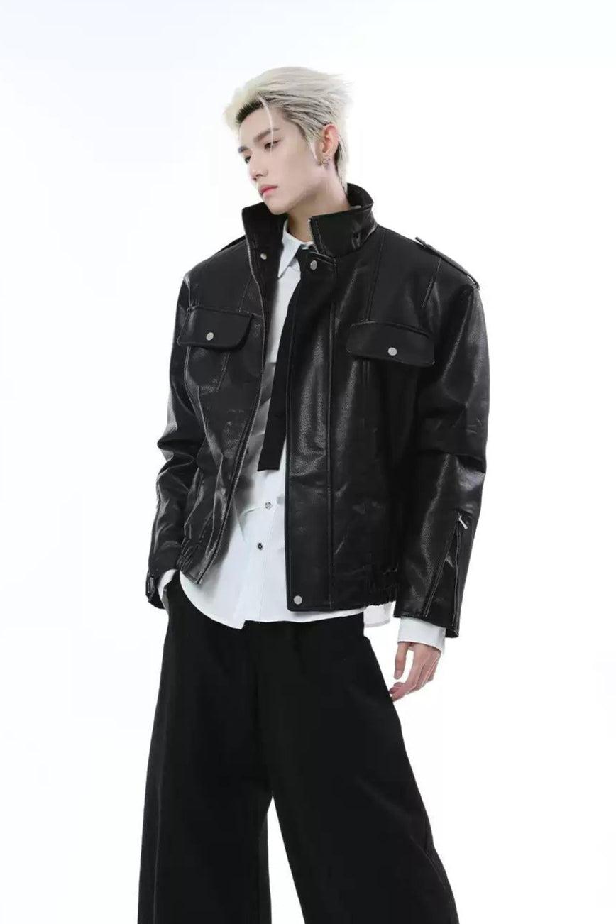 Buttoned Pockets PU Leather Jacket Korean Street Fashion Jacket By Turn Tide Shop Online at OH Vault