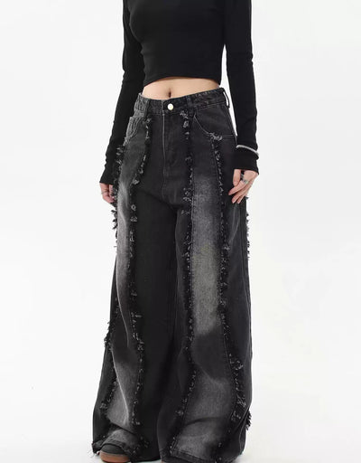 Faded and Distressed Tassel Jeans Korean Street Fashion Jeans By Blacklists Shop Online at OH Vault