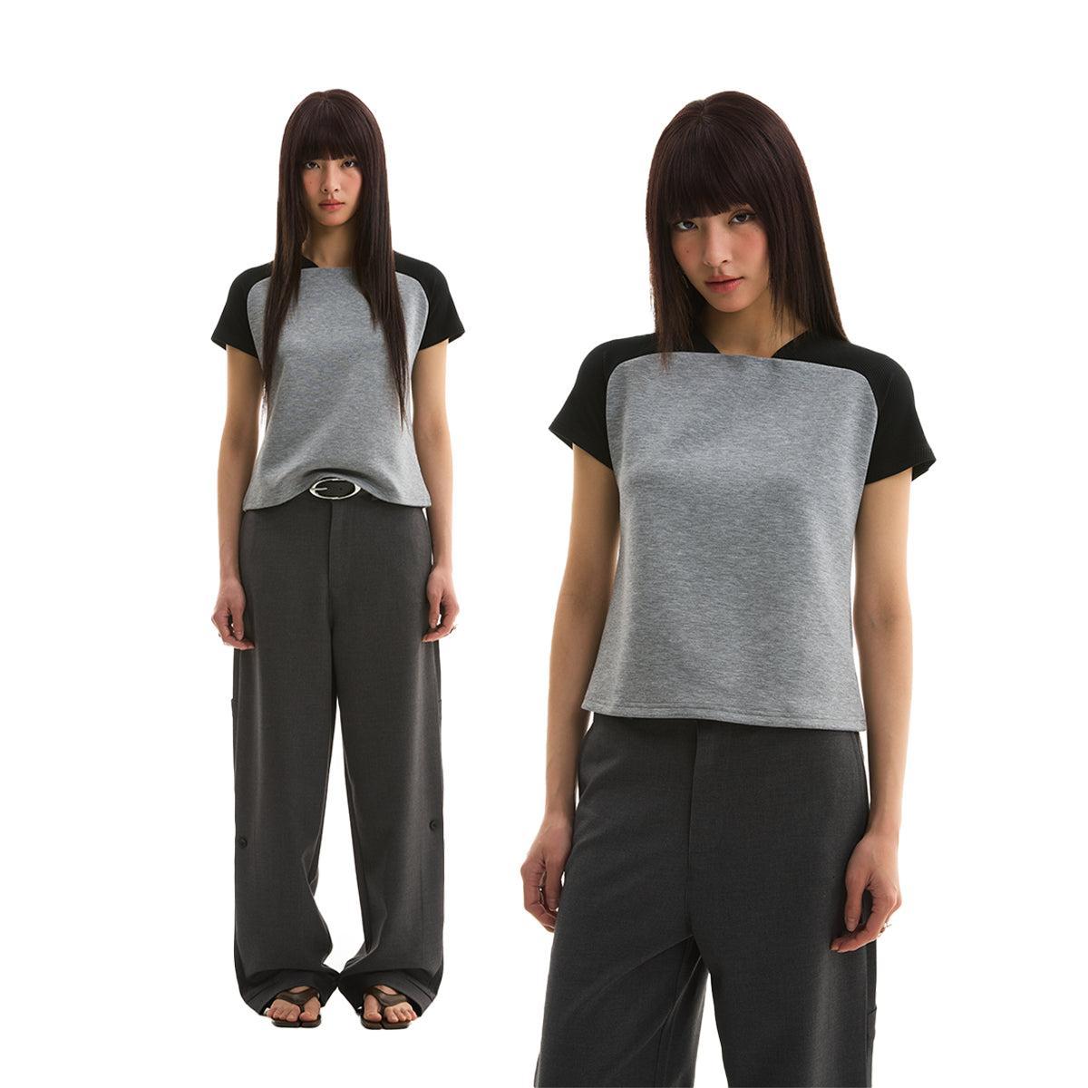 Contrast Shoulder Versatile T-Shirt Korean Street Fashion T-Shirt By Funky Fun Shop Online at OH Vault