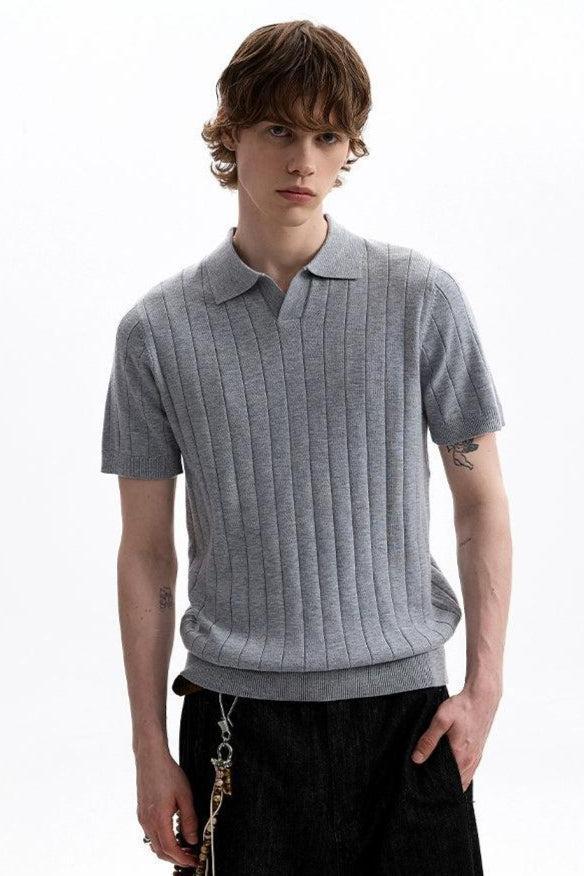 Textured V-Neck Knit Polo Korean Street Fashion Polo By A PUEE Shop Online at OH Vault