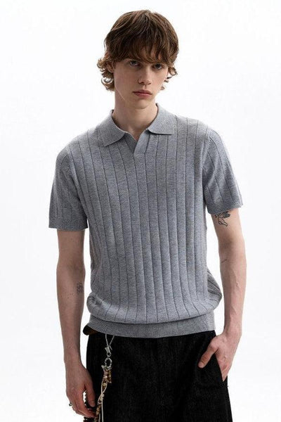 Textured V-Neck Knit Polo Korean Street Fashion Polo By A PUEE Shop Online at OH Vault