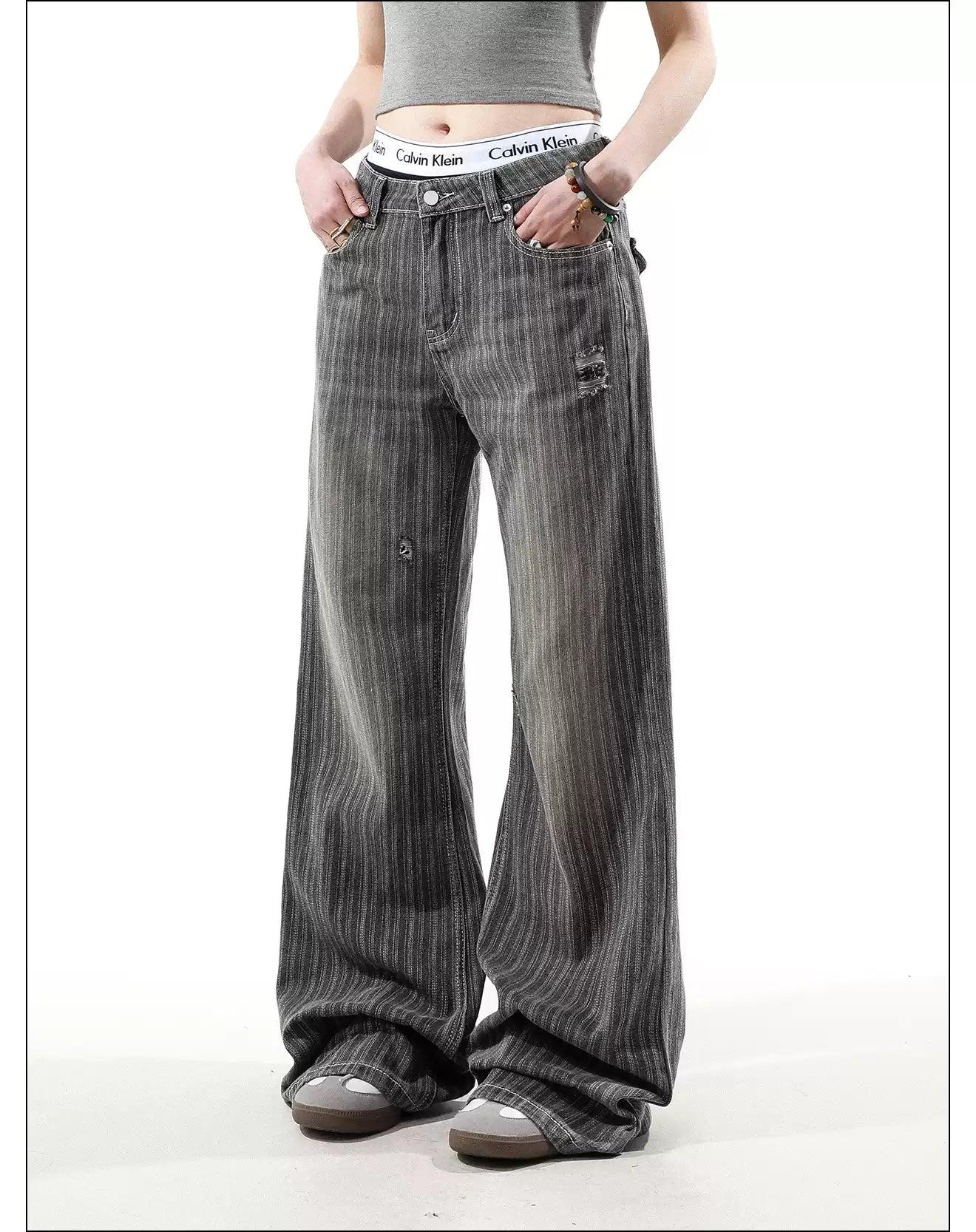 Vertical Stripes Ripped Jeans Korean Street Fashion Jeans By Mr Nearly Shop Online at OH Vault