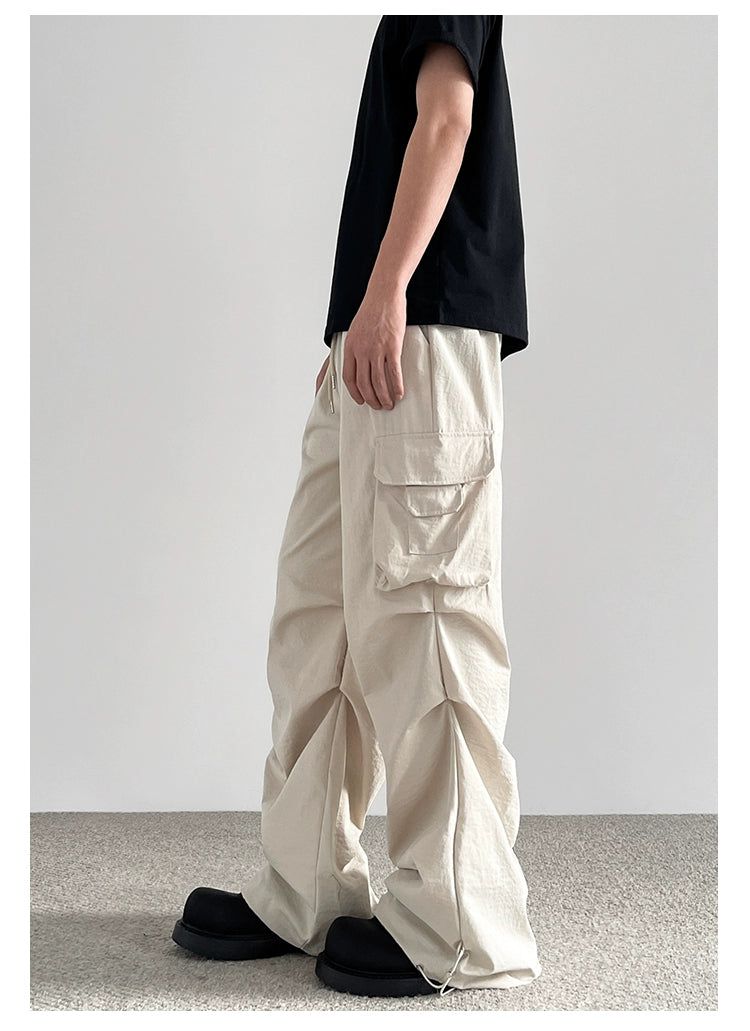 Drawcords Multi-Pleats Parachute Pants Korean Street Fashion Pants By A PUEE Shop Online at OH Vault